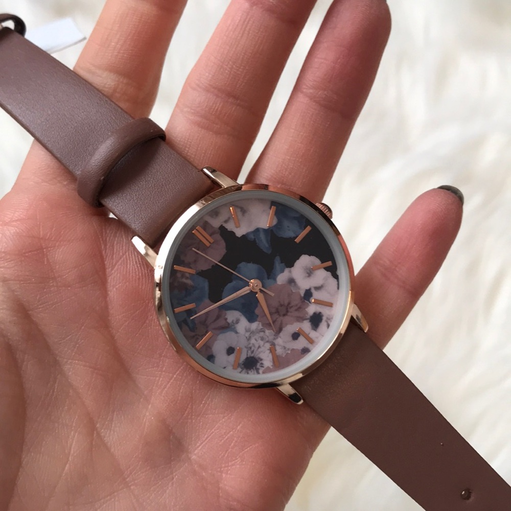 LOFT fake leather watch. Floral rose gold